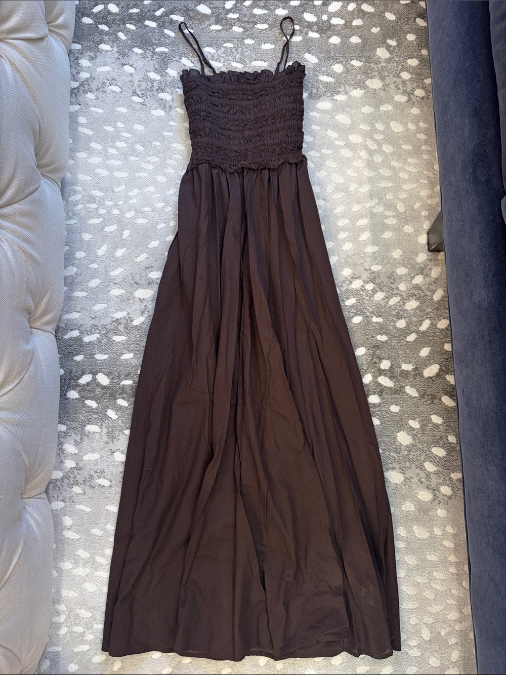 J. Crew Brown Smocked Maxi Dress with Spaghetti Straps